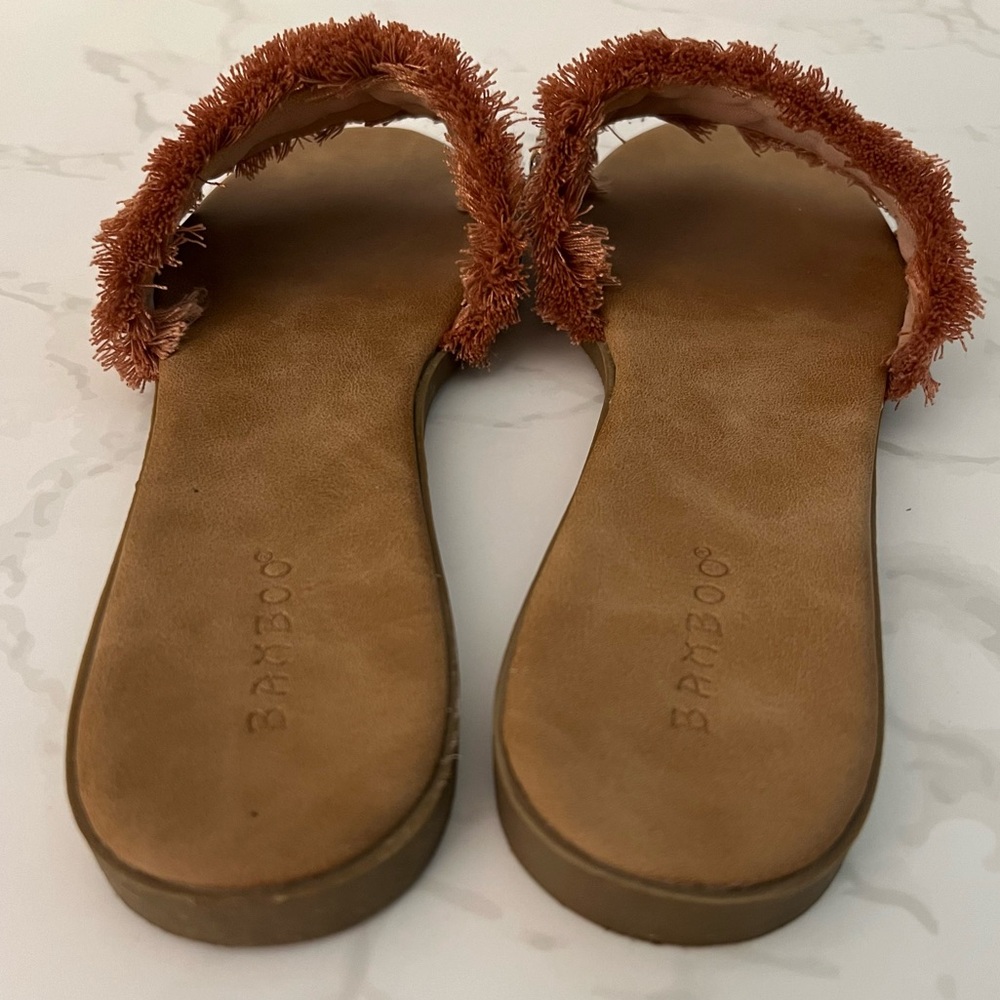 Like New Pink Fringe Pearl Sequin Boho Slide Sandals - Picture 6 of 10